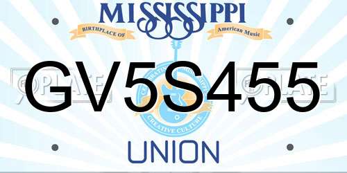 GV5S455 Mississippi License Plate