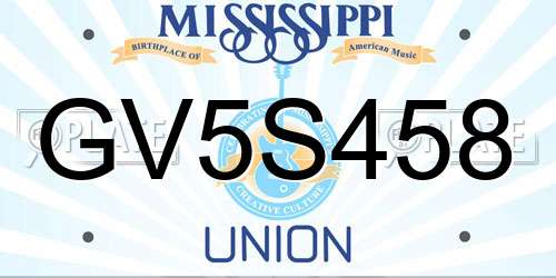 GV5S458 Mississippi License Plate