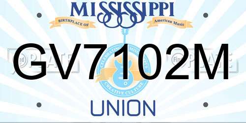 GV7102M Mississippi License Plate