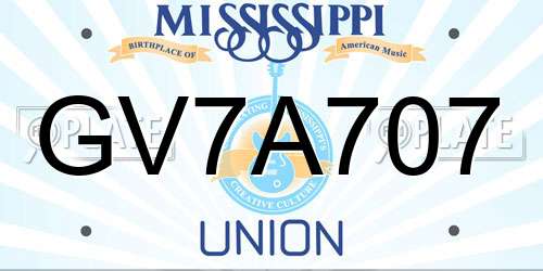 GV7A707 Mississippi License Plate