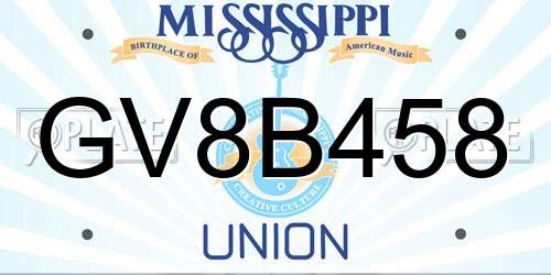 GV8B458 Mississippi License Plate