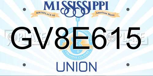 GV8E615 Mississippi License Plate
