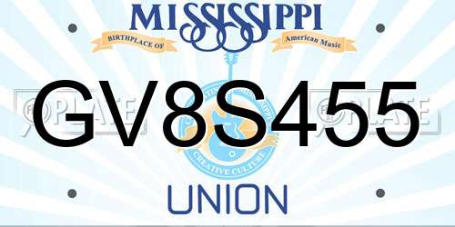 GV8S455 Mississippi License Plate
