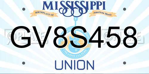 GV8S458 Mississippi License Plate