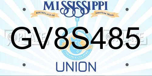 GV8S485 Mississippi License Plate