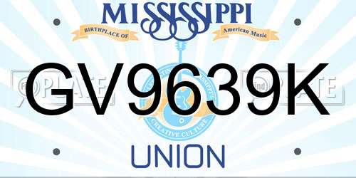 GV9639K Mississippi License Plate