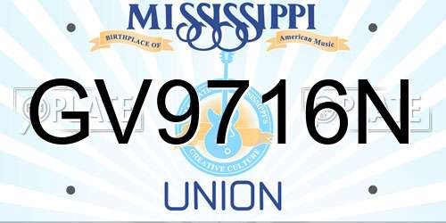 GV9716N Mississippi License Plate