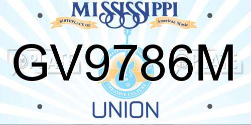 GV9786M Mississippi License Plate