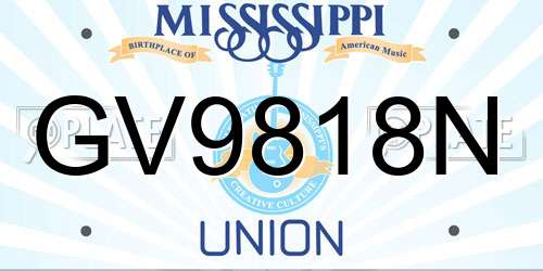 GV9818N Mississippi License Plate