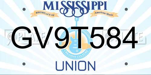 GV9T584 Mississippi License Plate