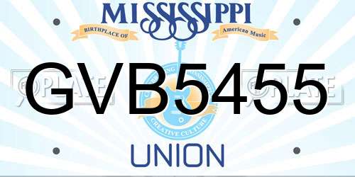 GVB5455 Mississippi License Plate
