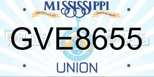 GVE8655 Mississippi License Plate