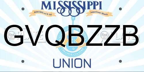 GVQBZZB Mississippi License Plate