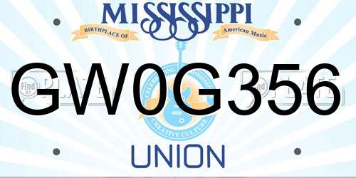 GW0G356 Mississippi License Plate