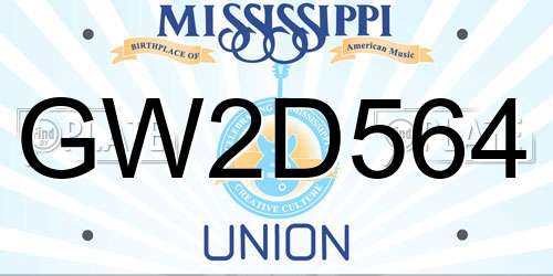 GW2D564 Mississippi License Plate