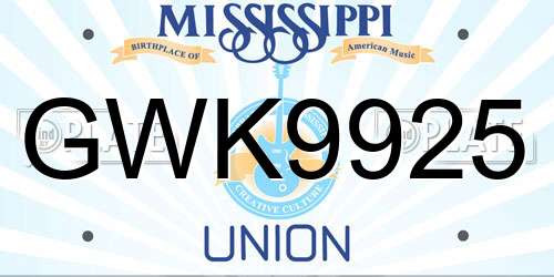 GWK9925 Mississippi License Plate