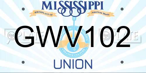 GWV102 Mississippi License Plate
