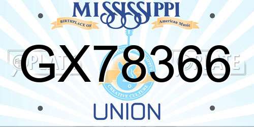 GX78366 Mississippi License Plate