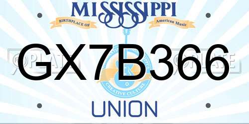 GX7B366 Mississippi License Plate