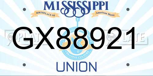 GX88921 Mississippi License Plate
