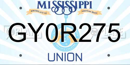 GY0R275 Mississippi License Plate