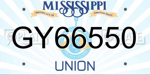 GY66550 Mississippi License Plate