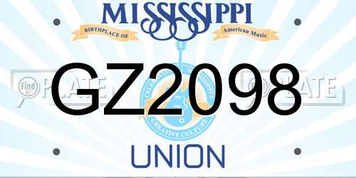 GZ2098 Mississippi License Plate