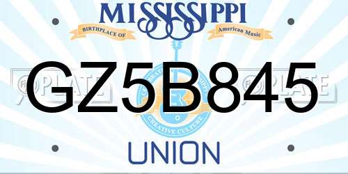 GZ5B845 Mississippi License Plate