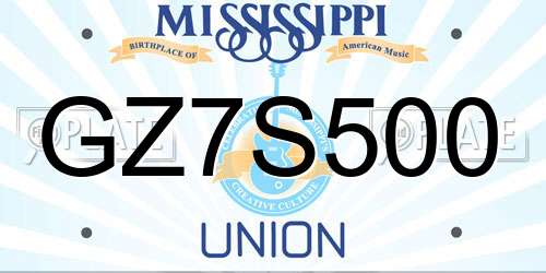 GZ7S500 Mississippi License Plate