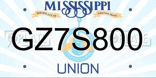 GZ7S800 Mississippi License Plate