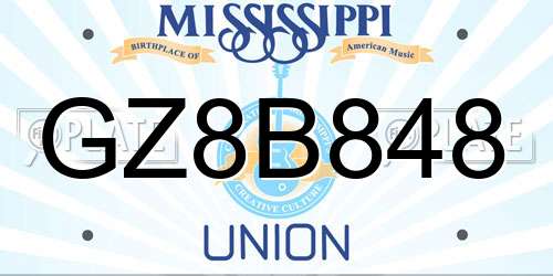 GZ8B848 Mississippi License Plate