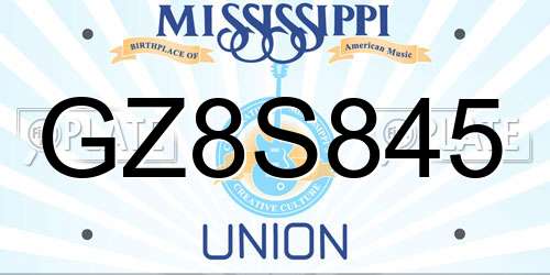GZ8S845 Mississippi License Plate