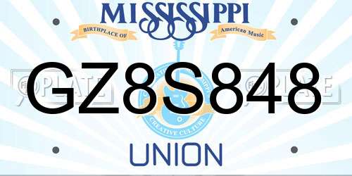 GZ8S848 Mississippi License Plate