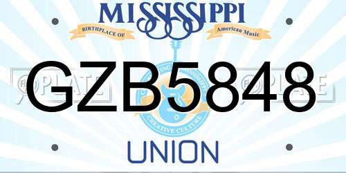 GZB5848 Mississippi License Plate