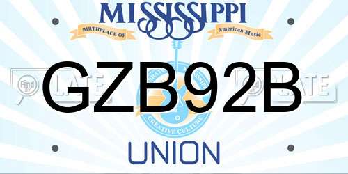 GZB92B Mississippi License Plate