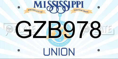 GZB978 Mississippi License Plate