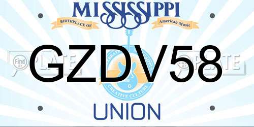 GZDV58 Mississippi License Plate