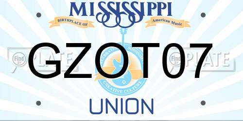 GZOT07 Mississippi License Plate