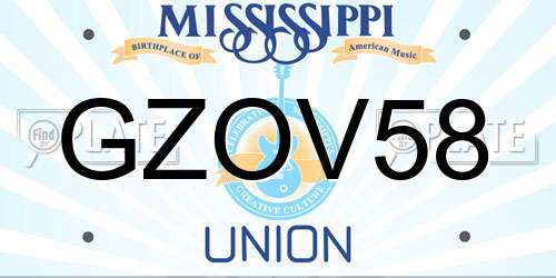 GZOV58 Mississippi License Plate