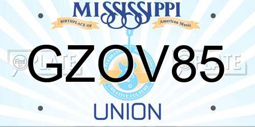 GZOV85 Mississippi License Plate