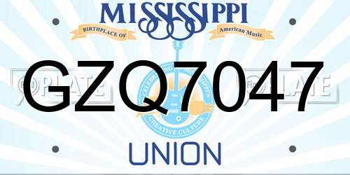 GZQ7047 Mississippi License Plate