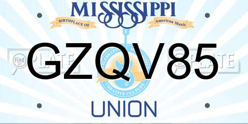 GZQV85 Mississippi License Plate
