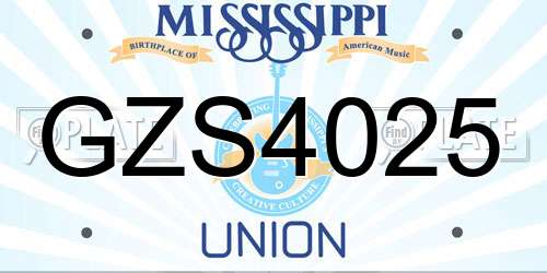 GZS4025 Mississippi License Plate