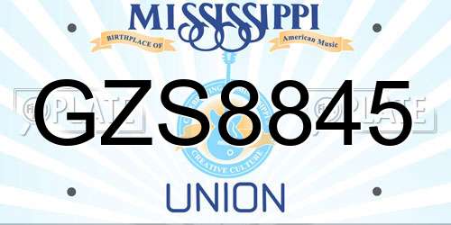 GZS8845 Mississippi License Plate