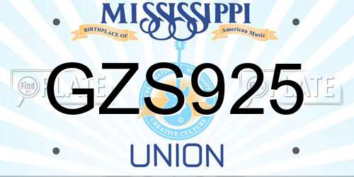 GZS925 Mississippi License Plate