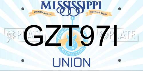 GZT97I Mississippi License Plate