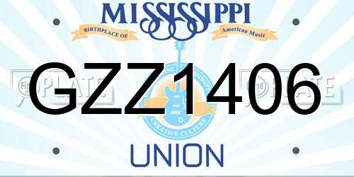 GZZ1406 Mississippi License Plate