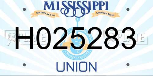 H025283 Mississippi License Plate