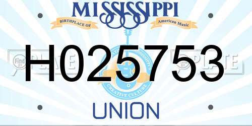 H025753 Mississippi License Plate