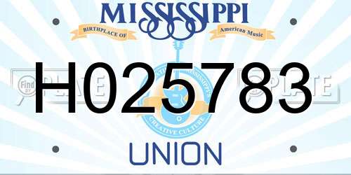 H025783 Mississippi License Plate
